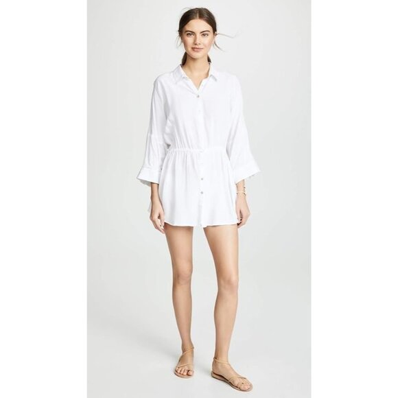 L*SPACE Pacifica White Rayon Button Up Shirt Dress Tunic Cover-Up, Size XS/S - Picture 1 of 14